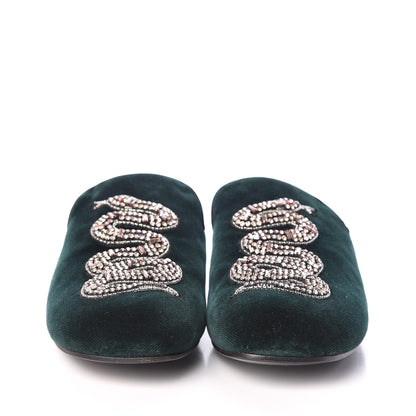 Gucci Velvet Crystal Embellished Womens Lawrence Slippers 38 Verde 2 of 9