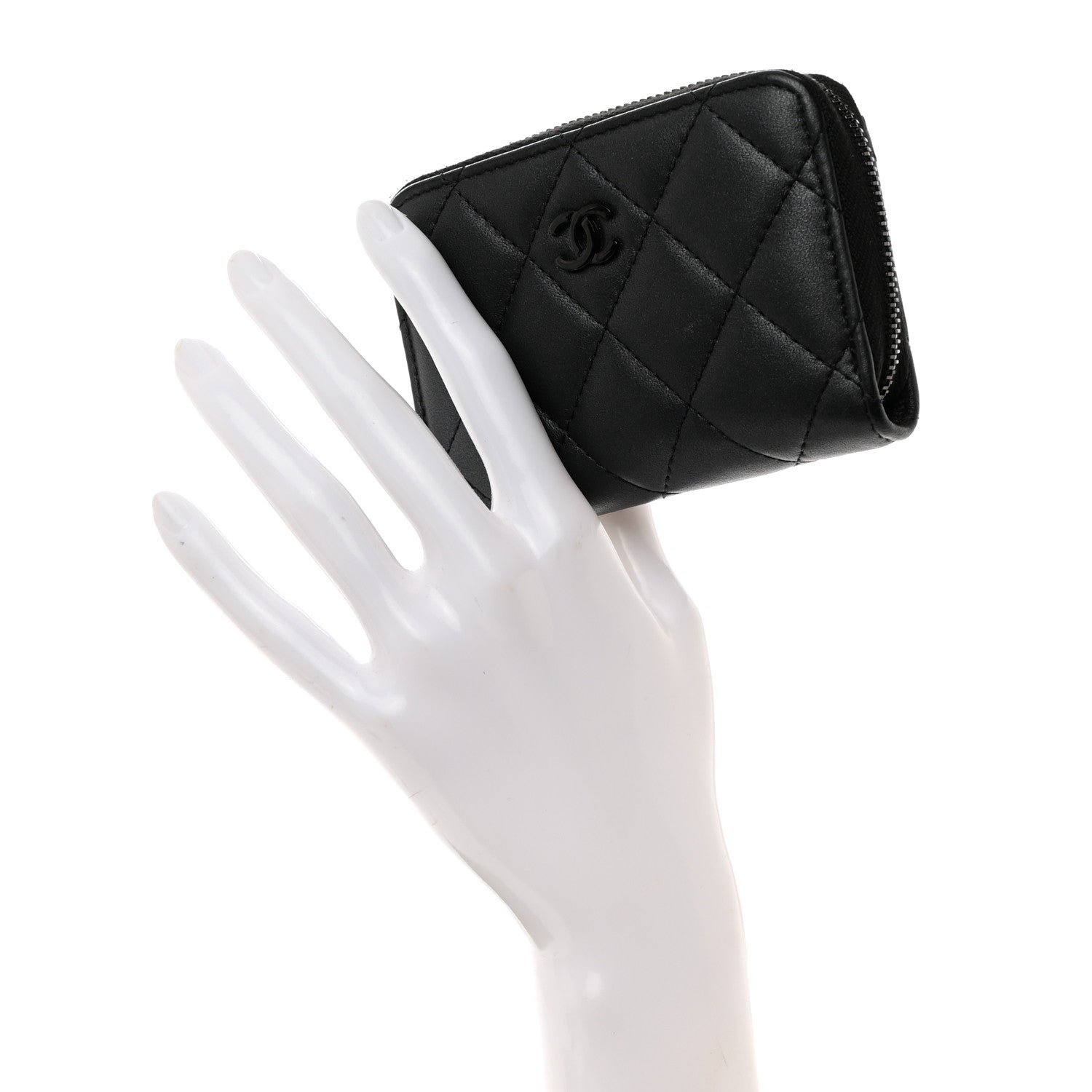 Chanel Lambskin Quilted Zip Coin Purse So Black 2 of 8
