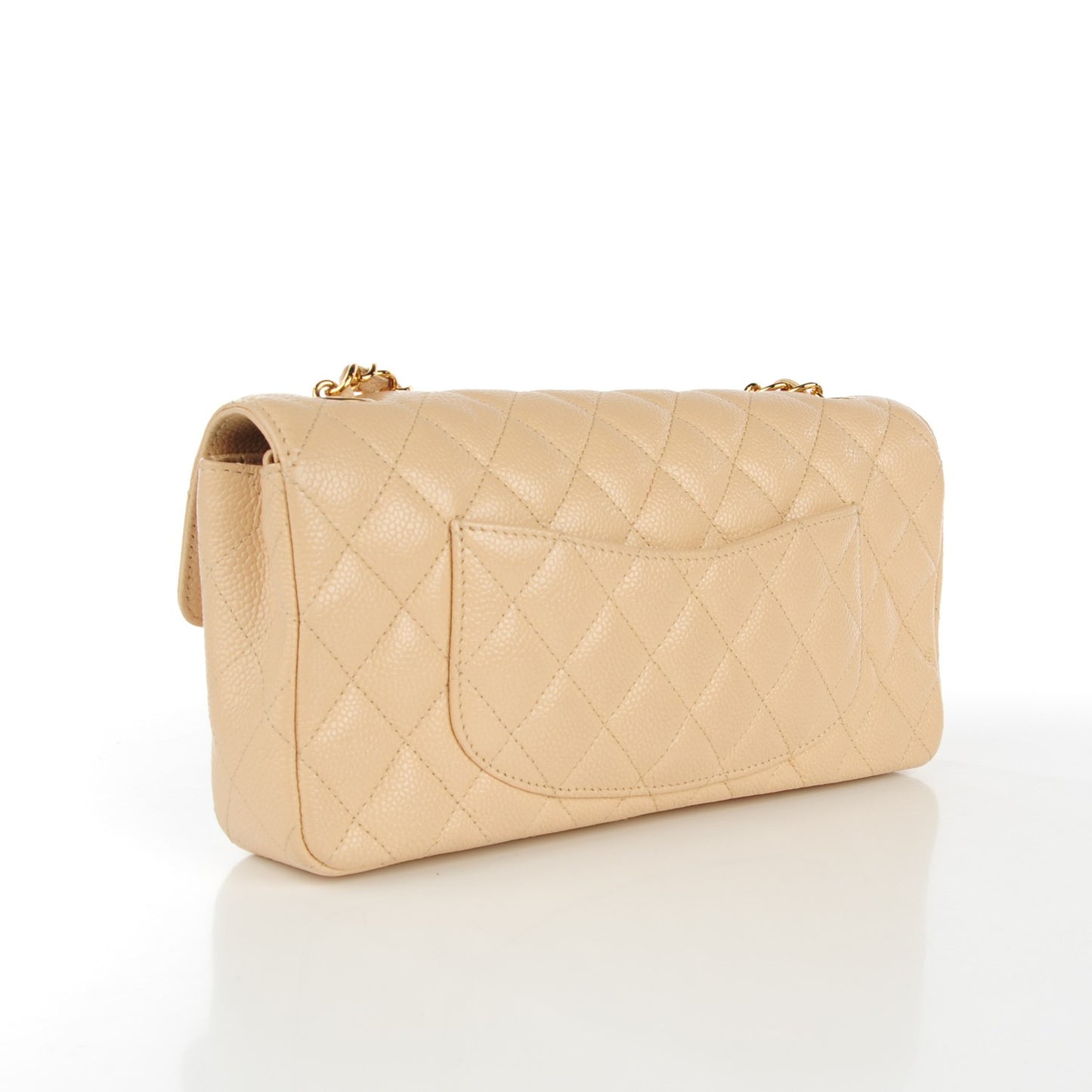 Caviar Quilted East West Flap Beige Clair