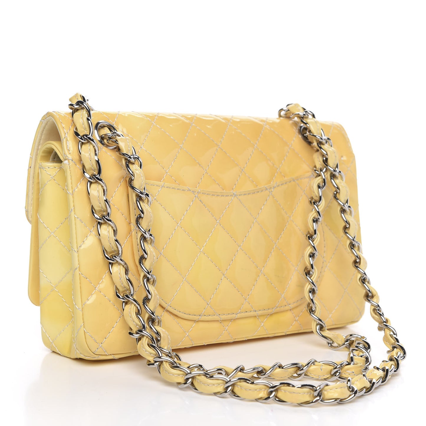Patent Quilted Medium Double Flap Yellow