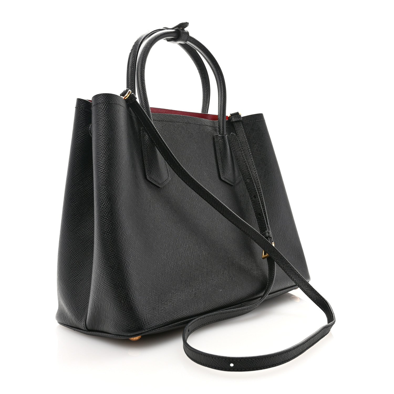 Prada Saffiano Cuir Medium Double Bag Black Fuoco 3 of 11