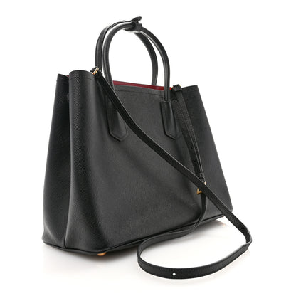 Prada Saffiano Cuir Medium Double Bag Black Fuoco 3 of 11