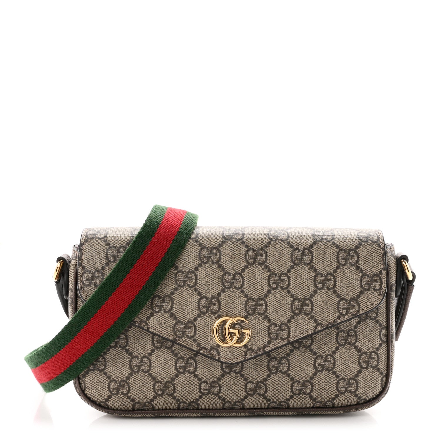 Gucci GG Supreme Monogram Textured Dollar Calfskin Web Mini Ophidia Envelope Shoulder Bag Beige Ebony 1 of 10