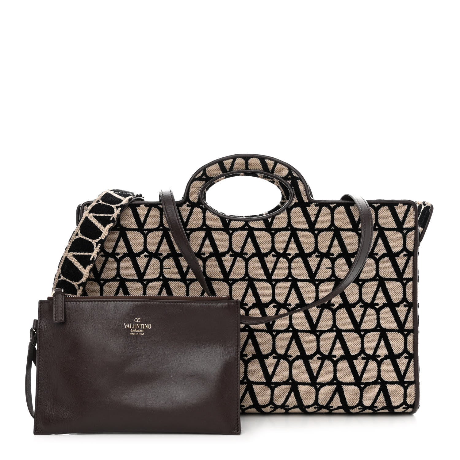 Valentino Garavani Toile Iconographe Goatskin Le Troisieme Shopping Bag Naturale Black Fondant 3 of 17