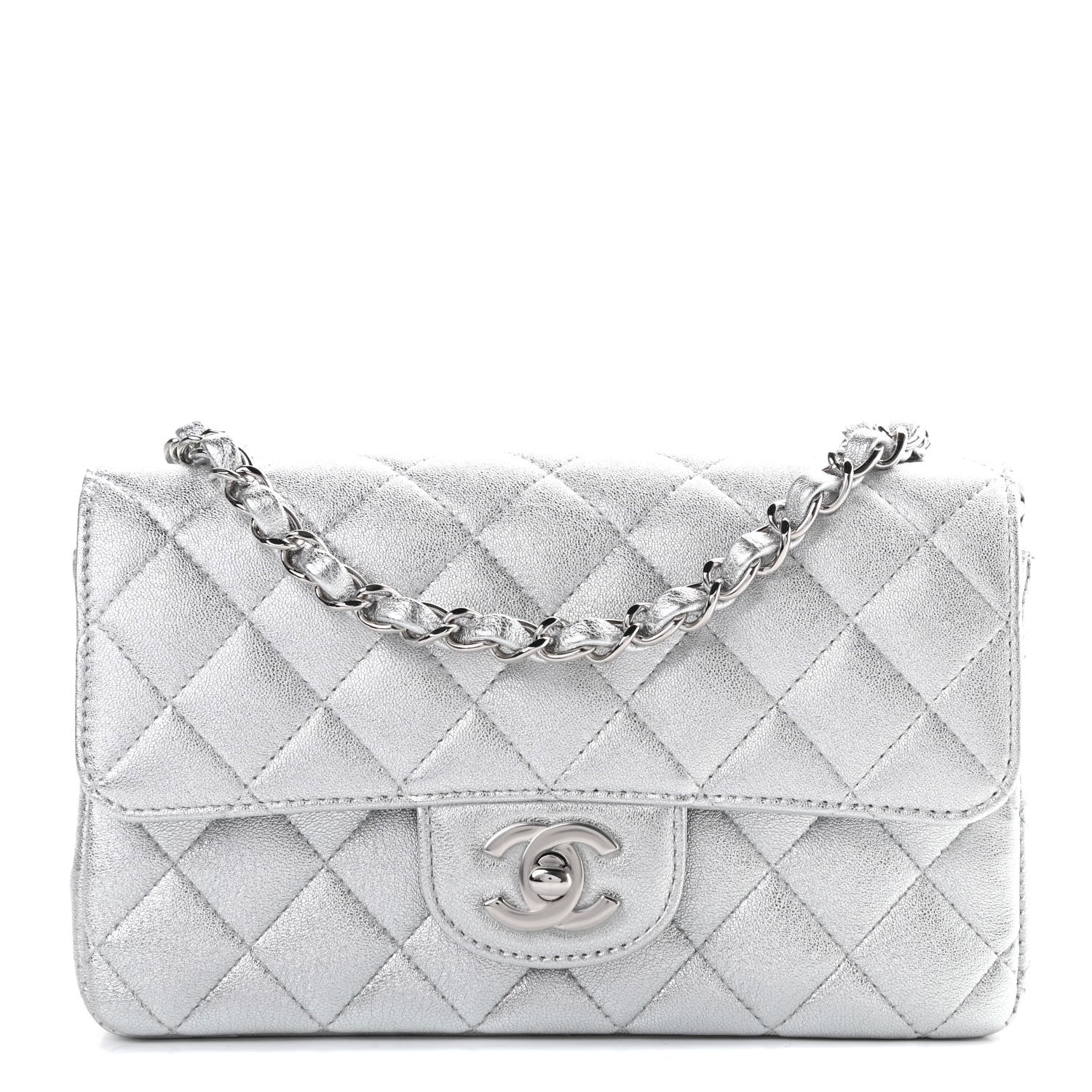 Chanel Metallic Lambskin Quilted Mini Rectangular Flap Silver 1 of 10