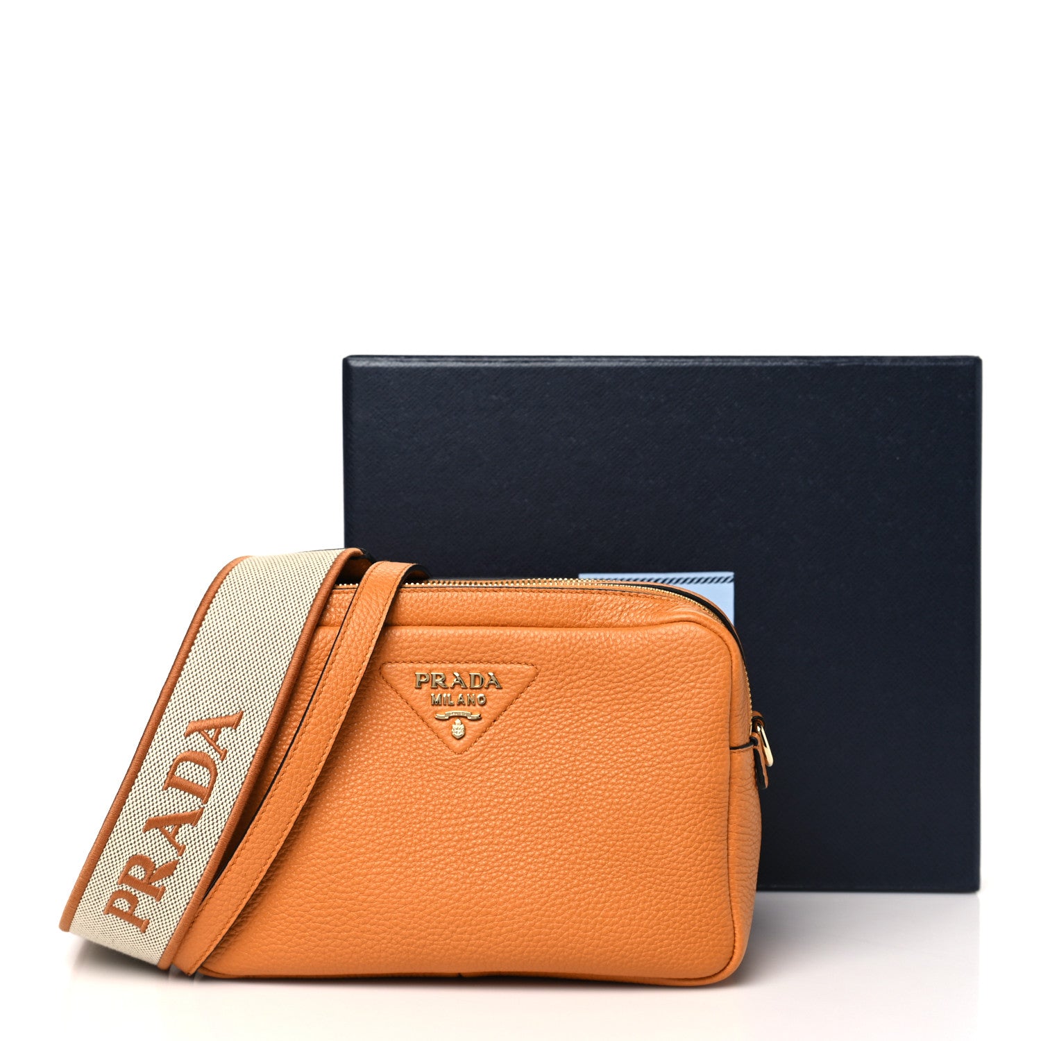 Prada Vitello Daino Soft Medium Double Zip Shoulder Bag Amber