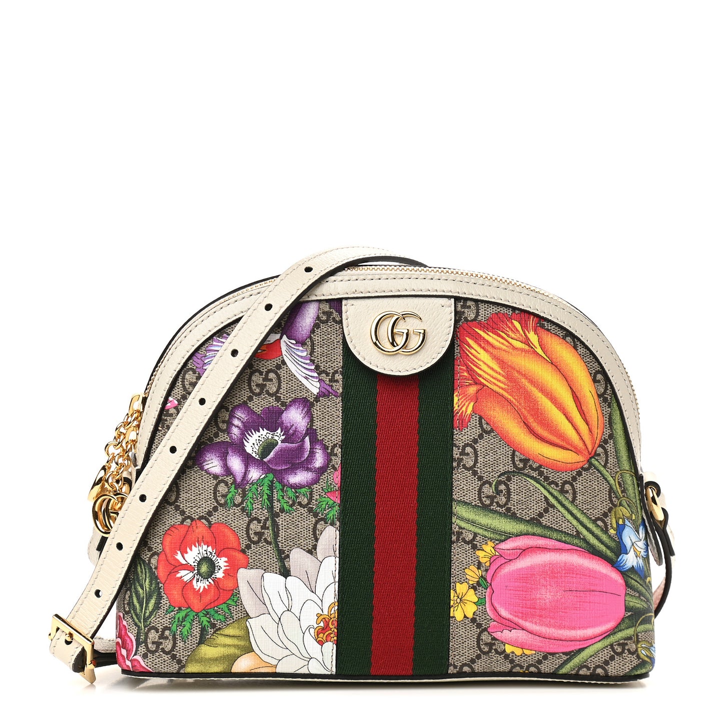 GG Supreme Monogram Flora Web GG Small Ophidia Dome Shoulder Bag White