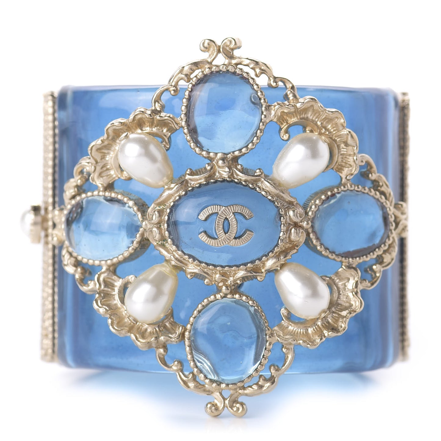 Resin Gripoix Pearl CC Cuff Blue