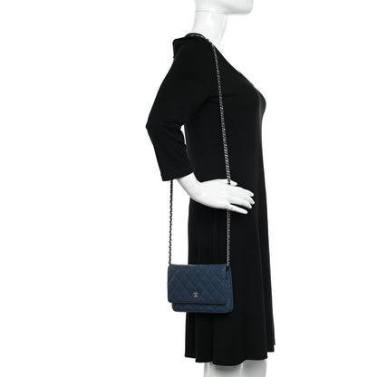 Chanel Lambskin Quilted Wallet On Chain WOC Navy Blue 2 of 12