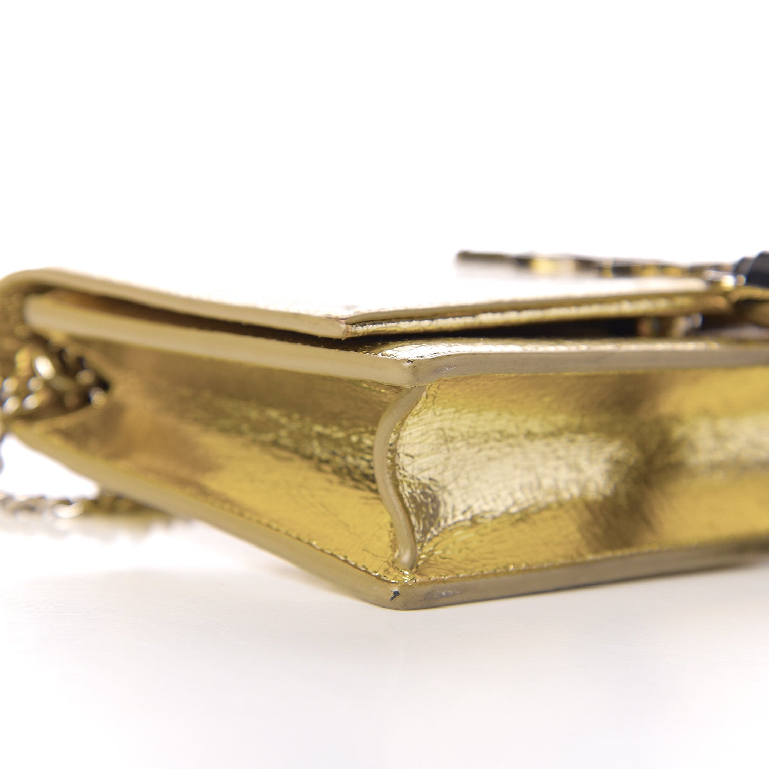 Saint Laurent Metallic Crackled Calfskin Kate Monogram Tassel Chain Wallet Gold 9 of 12