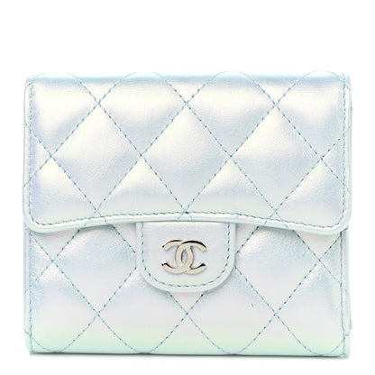 Chanel Iridescent Calfskin Quilted Compact Flap Wallet Light Blue 1 of 10