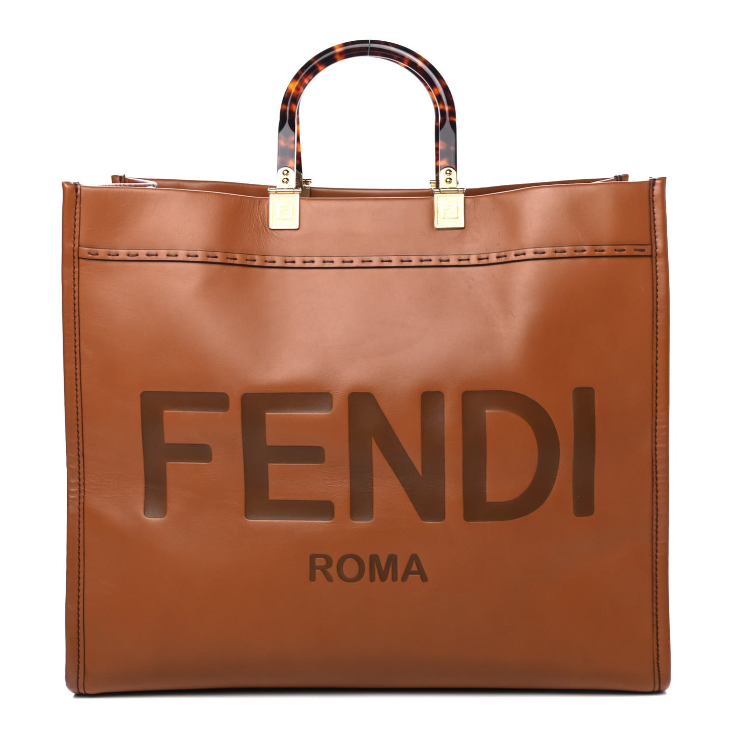 Vitello King Plexiglass Large Fendi Sunshine Shopper Tote Cuoio