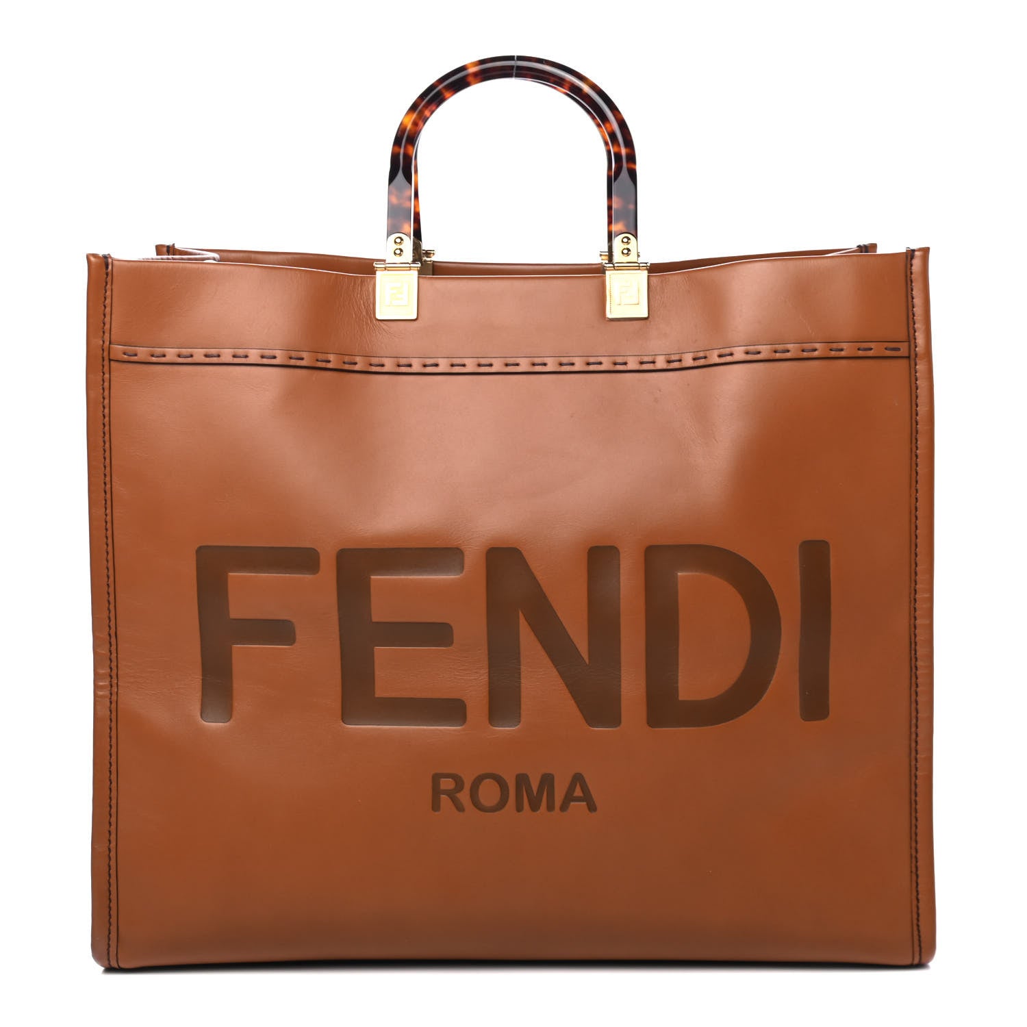 Fendi Vitello King Plexiglass Large Fendi Sunshine Shopper Tote Cuoio 1 of 4