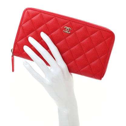Chanel Caviar Quilted Large Gusset Zip Around Wallet Red 2 of 8
