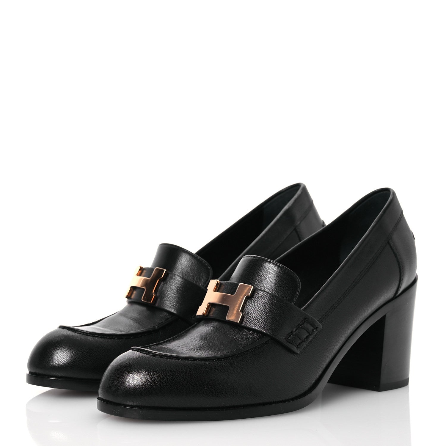 Hermes Goatskin Womens Dauphine 70 Moccasin Loafers 37.5 Black 3 of 11