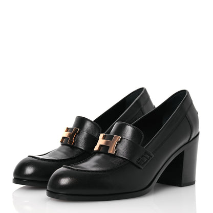 Hermes Goatskin Womens Dauphine 70 Moccasin Loafers 37.5 Black 3 of 11