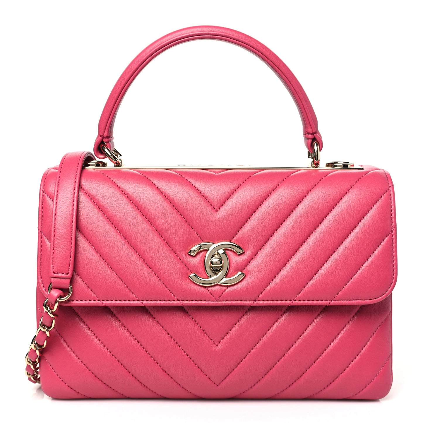 Lambskin Chevron Quilted Small Trendy CC Dual Handle Flap Bag Pink