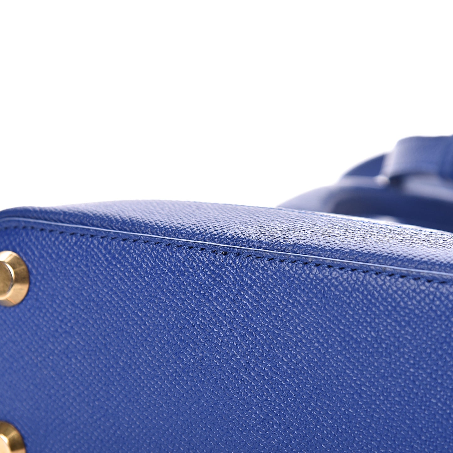 Signature Grained Calfskin Logo XXS Ville Top Handle Bag Bleu Roi White
