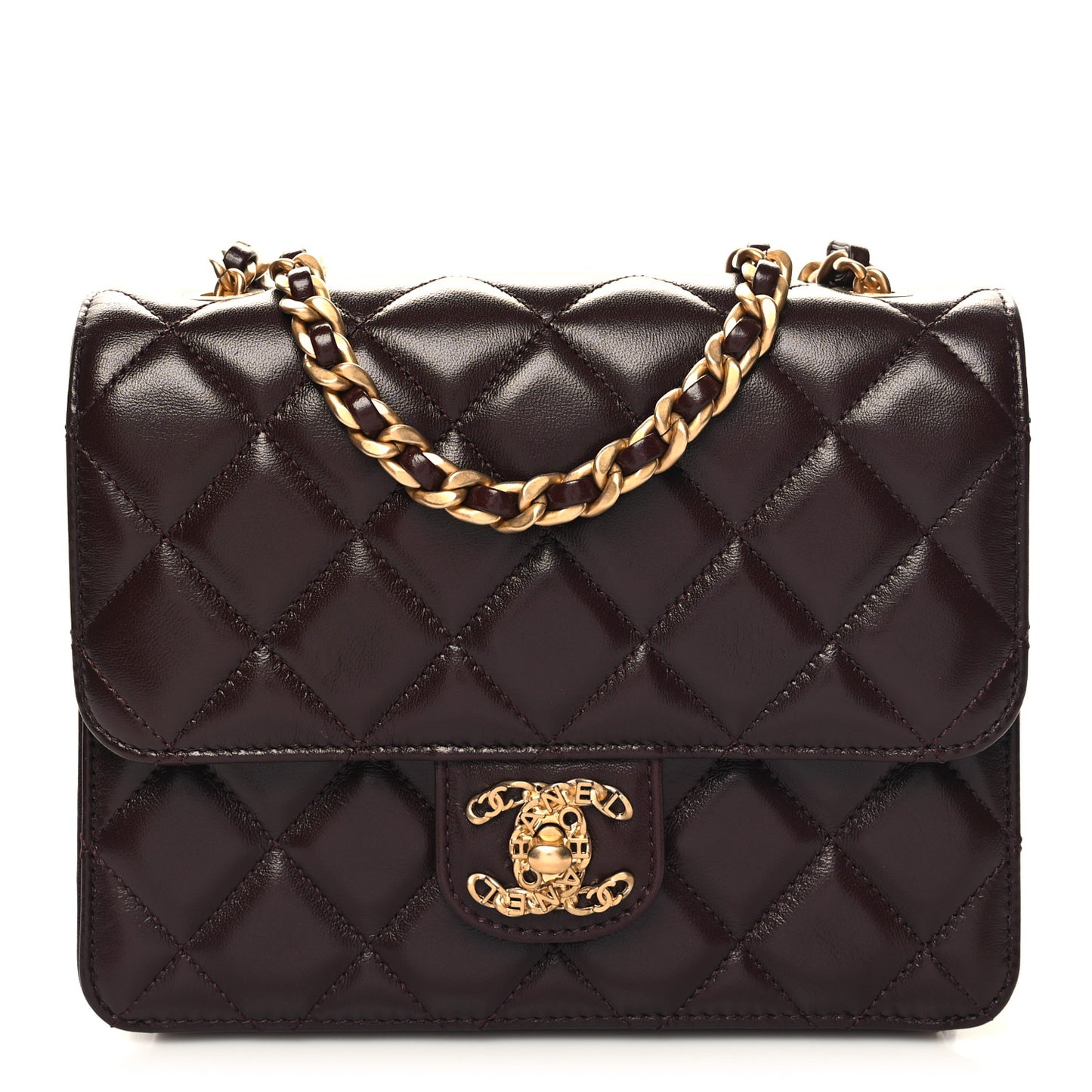 Shiny Lambskin Quilted Mini Flap Burgundy
