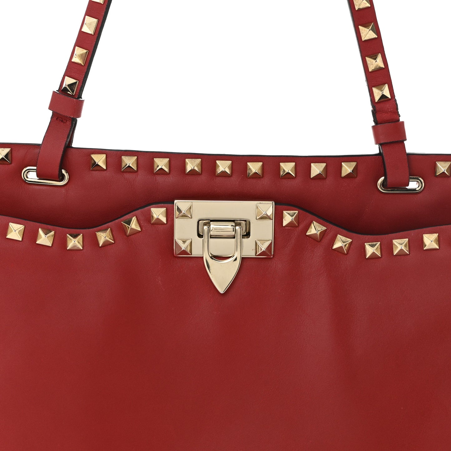 Vitello Rockstud Flip-Lock Bag Red