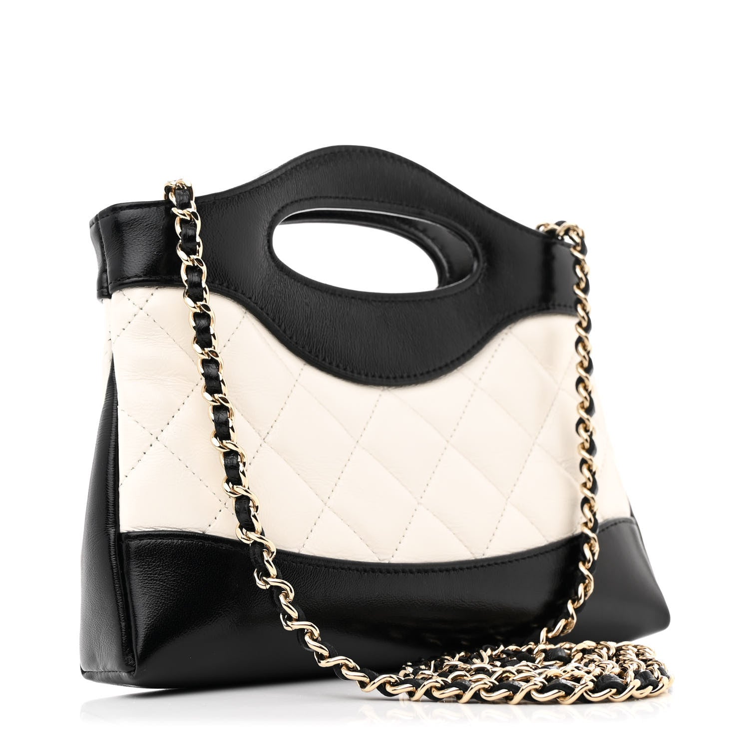 Chanel Shiny Crumpled Calfskin Quilted Nano 31 Shopping Bag White Black 3 of 11