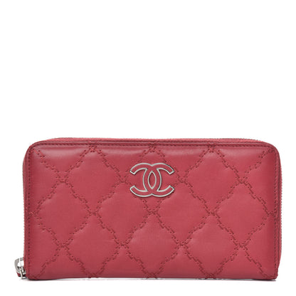 Chanel Calfskin Double Stitch Hamptons Zip Around Wallet Red 1 of 11