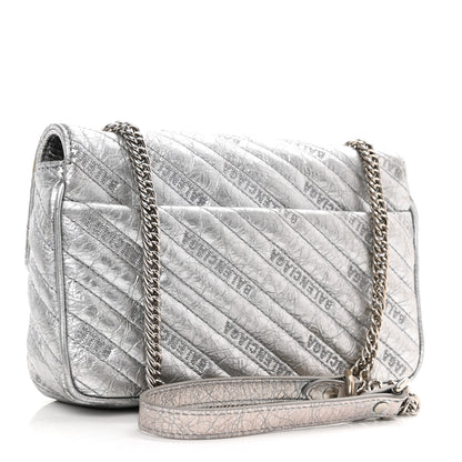 Balenciaga Metallic Arena Calfskin Logo Matelasse BB Chain Wallet Argent 5 of 13