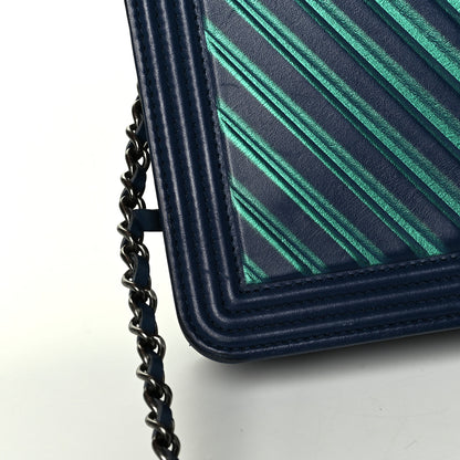 Chanel Calfskin Painted Chevron Embossed Boy Wallet On Chain WOC Navy 7 of 7