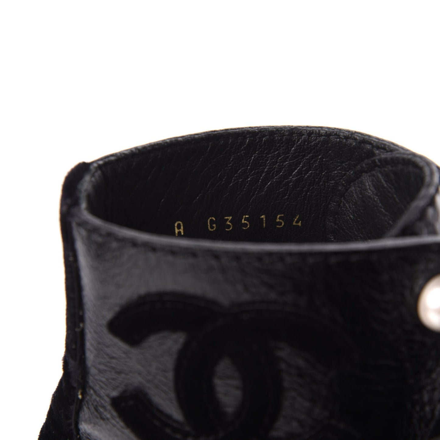 Calfskin Velvet Pearl Combat Short Boots 37 Black