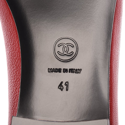 Chanel Goatskin Patent Cap Toe CC Ballerina Flats 41 Red 6 of 9