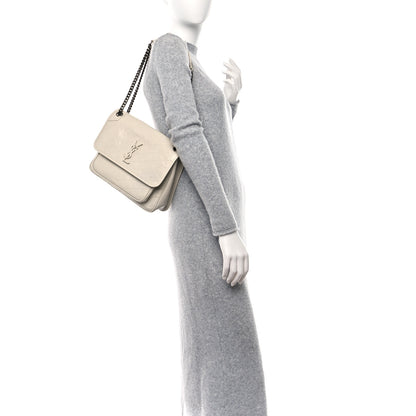 Saint Laurent Crinkled Calfskin Matelasse Monogram Medium Niki Chain Satchel Blanc Vintage 2 of 9