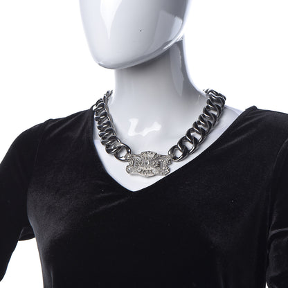 Chanel Crystal CC Chain Link Choker Necklace Dark Silver 2 of 5