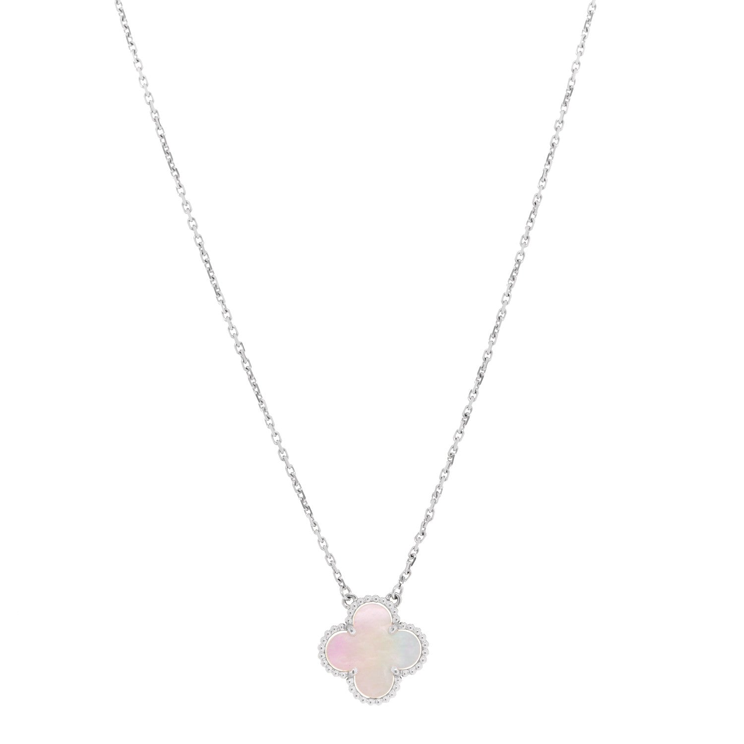Van Cleef & Arpels 18K White Gold Mother of Pearl Vintage Alhambra Pendant Necklace 1 of 6