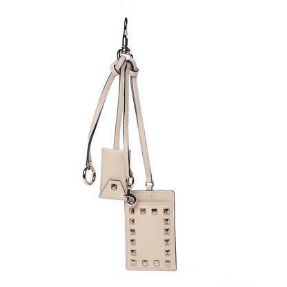Valentino Garavani Vitello Rockstud Card Holder Keychain Ivory 1 of 7