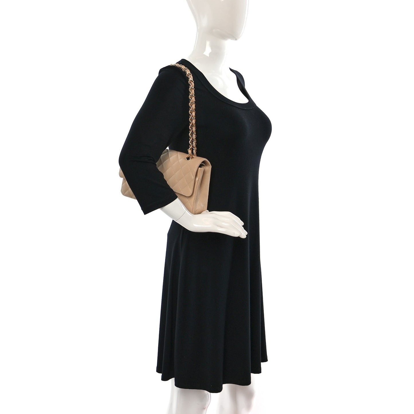 Caviar Quilted Medium Double Flap Beige