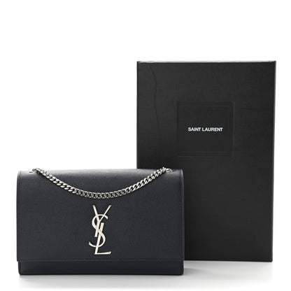 Saint Laurent Grain De Poudre Medium Classic Monogram Kate Satchel Deep Marine 9 of 9