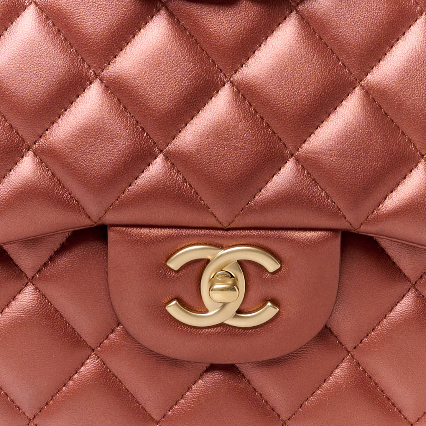 Metallic Lambskin Quilted Jumbo Double Flap Copper