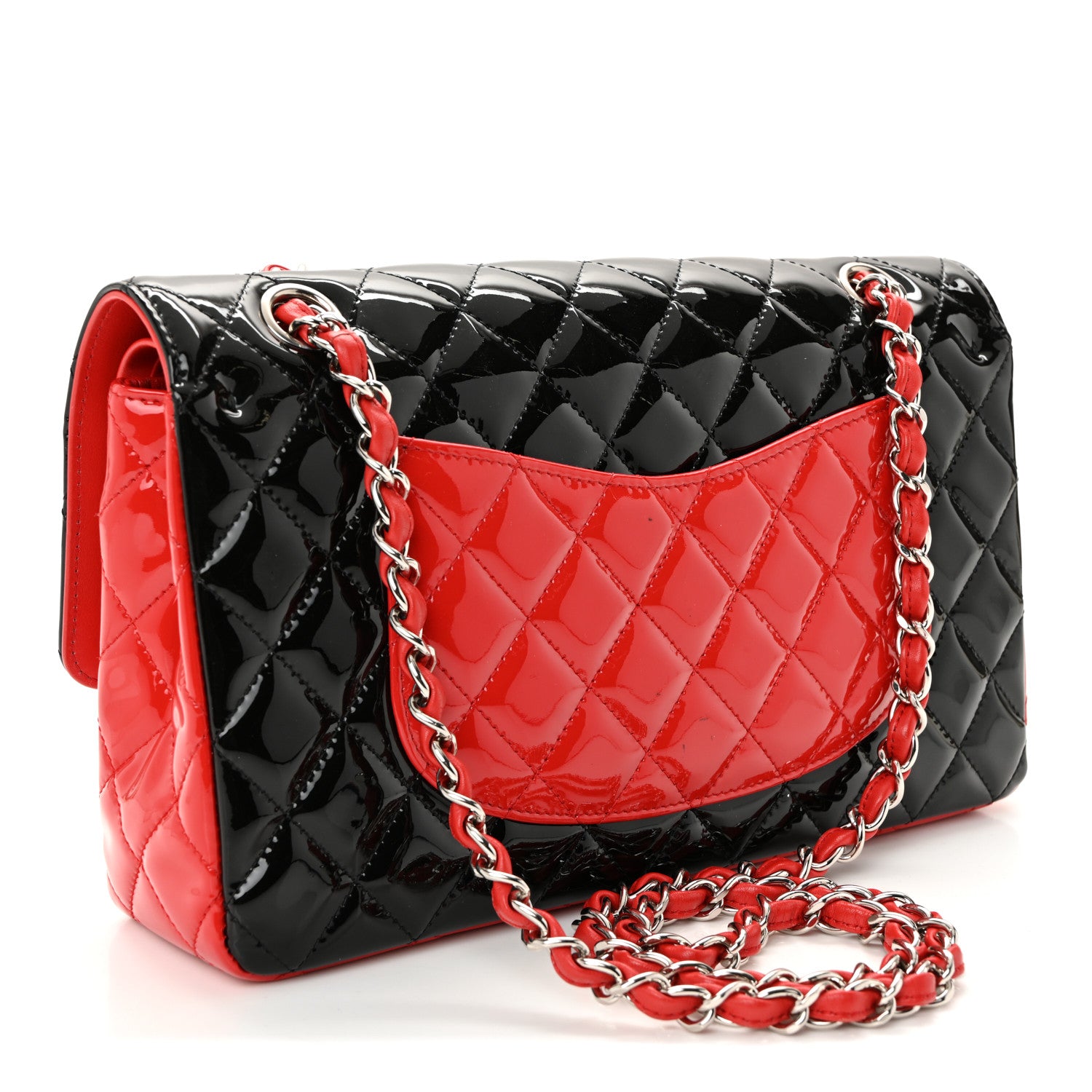 Chanel Patent Calfskin Quilted Bi-Color Medium Double Flap Black Red 3 of 10