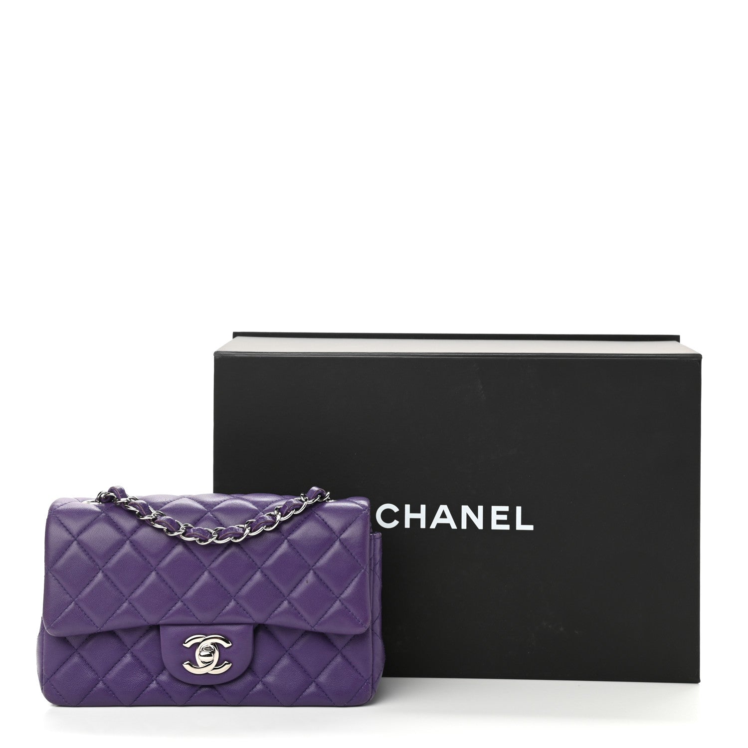 Chanel Lambskin Quilted Mini Rectangular Flap Purple 14 of 14