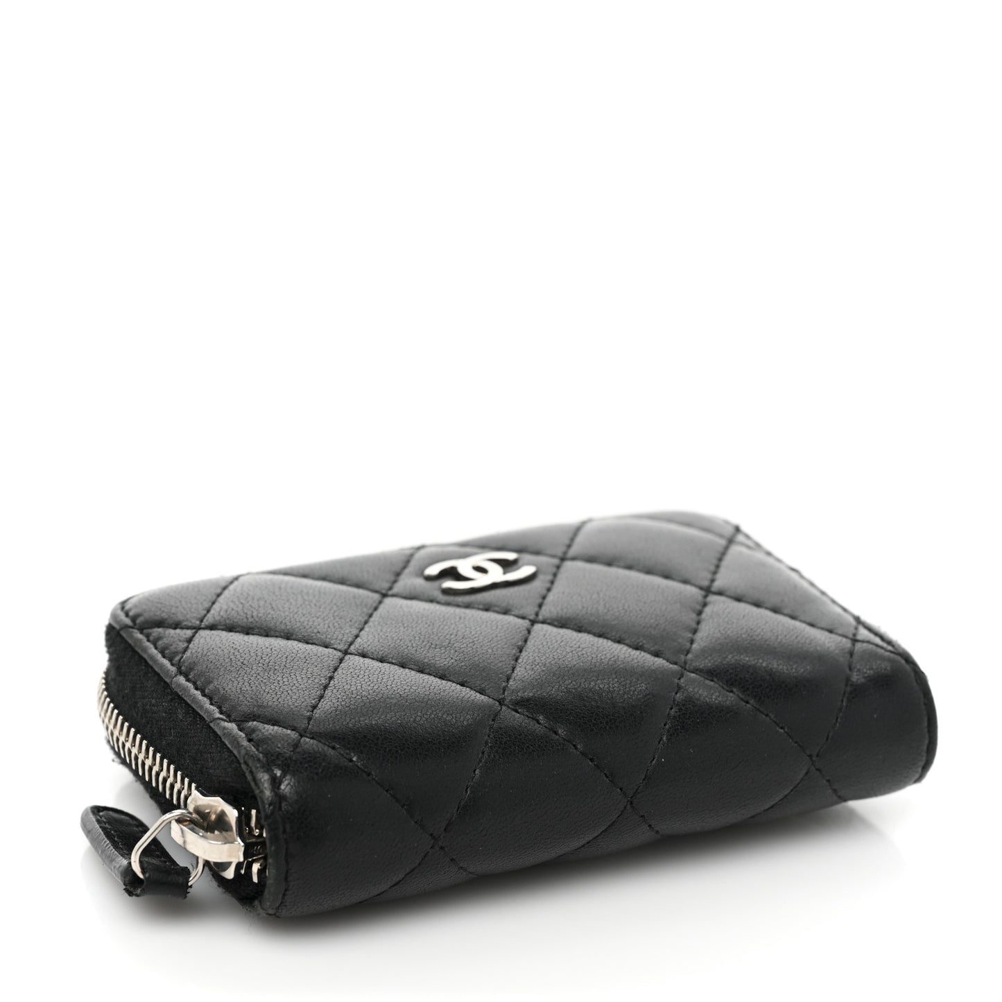 Lambskin Quilted Zip Coin Purse Black