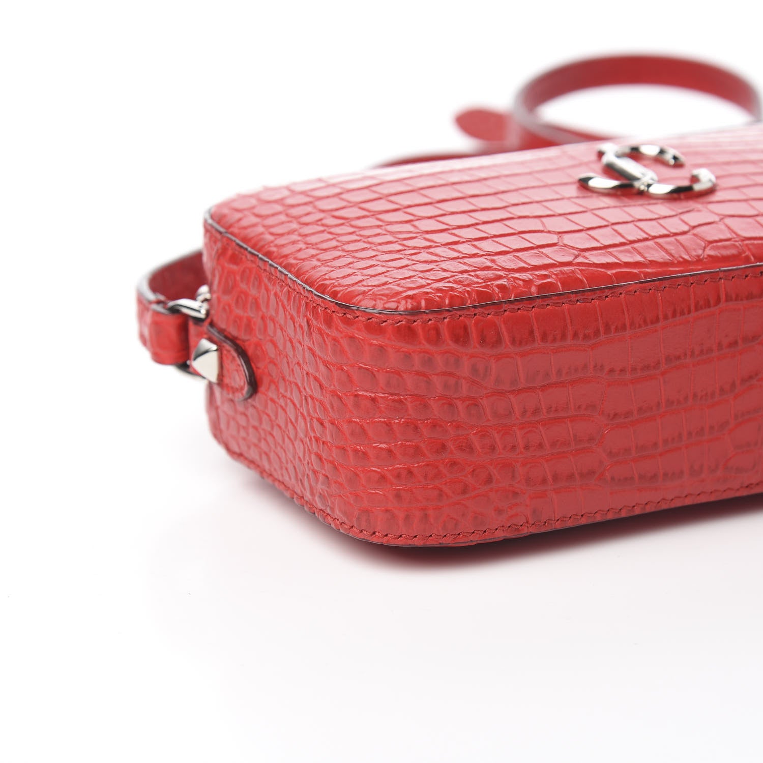 Jimmy Choo Calfskin Crocodile Embossed Mini Hale Crossbody Red 6 of 8