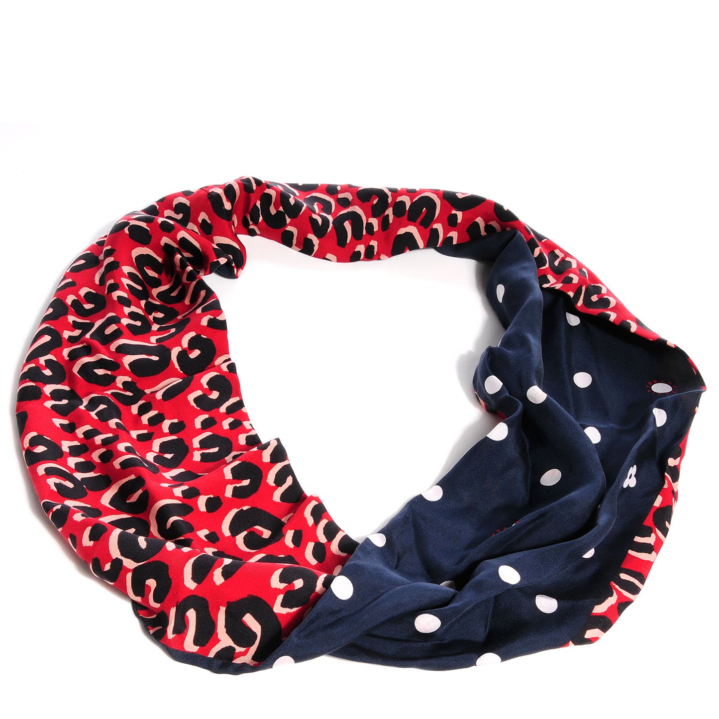 Silk Leopard Snood Scarf Red Rouge Blue Infini