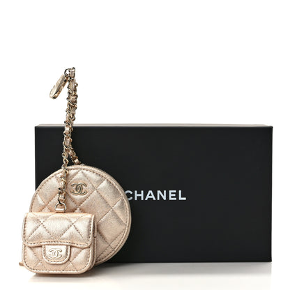 Chanel Metallic Lambskin Quilted Round Clip On Coin Purse Airpods Case Gold 10 of 10