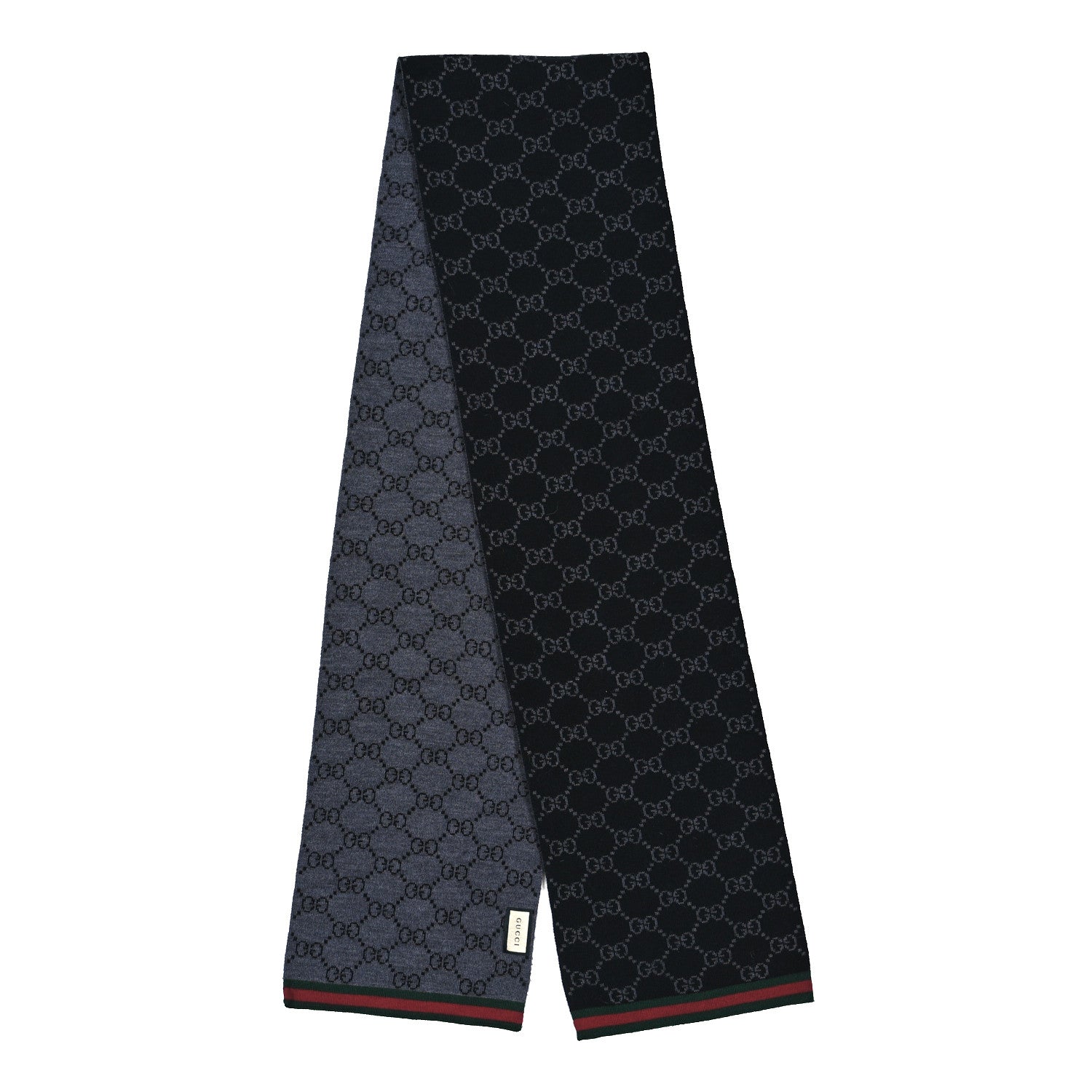 Gucci Wool Tricot GG Monogram Web Solange Scarf Black Medium Grey 2 of 3