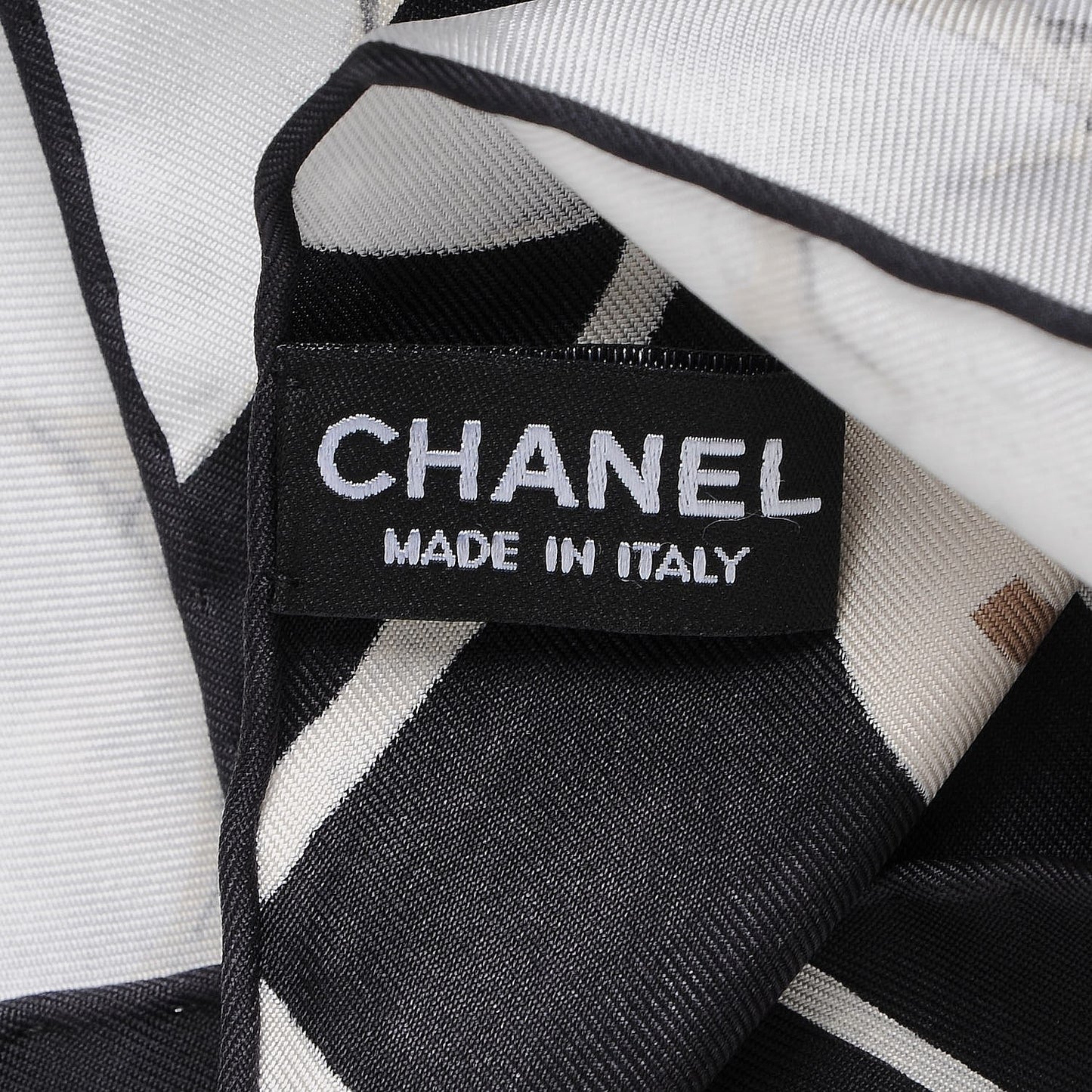 Silk CC Logo Camellia Scarf White Black