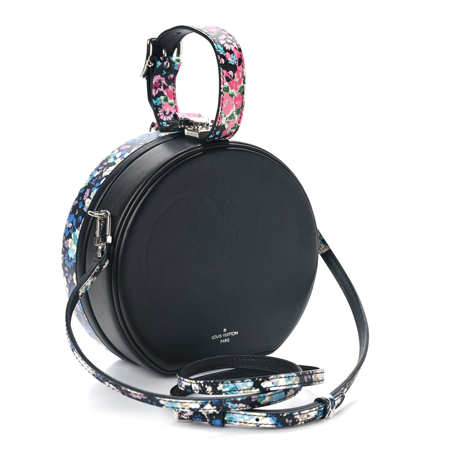 Calfskin Floral Print Petite Boite Chapeau Black