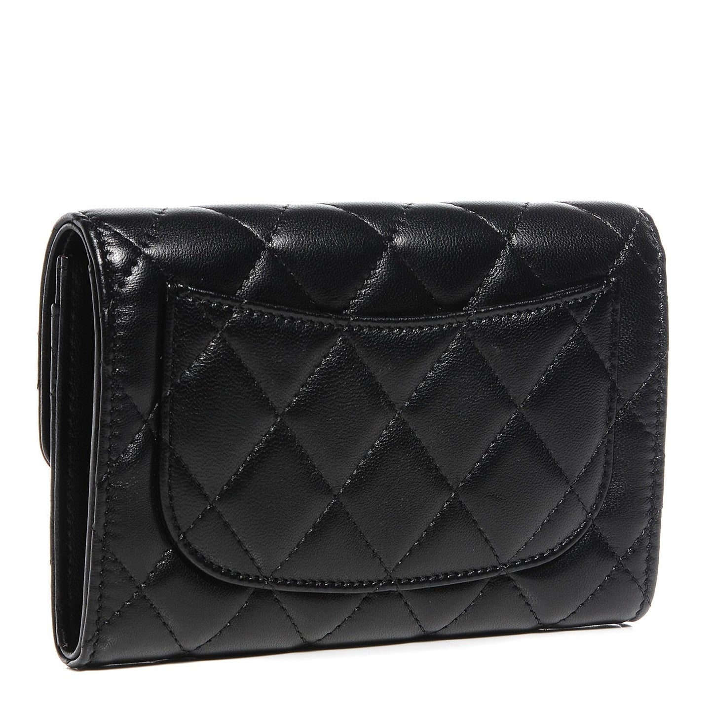 Lambskin Quilted Small Flap Wallet Black