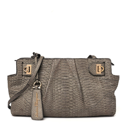 Salvatore Ferragamo Snakeskin Gancio Satchel Clutch 1 of 12