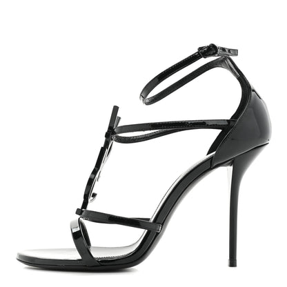 Saint Laurent Calfskin Cassandra 100 Ankle Strap Sandals 38.5 Black 1 of 13