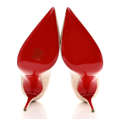 Christian Louboutin CHRISTIAN LOUBOUTIN Calfskin Crocodile Embossed Kate 100 Pumps 39.5 Leche 5 of 8